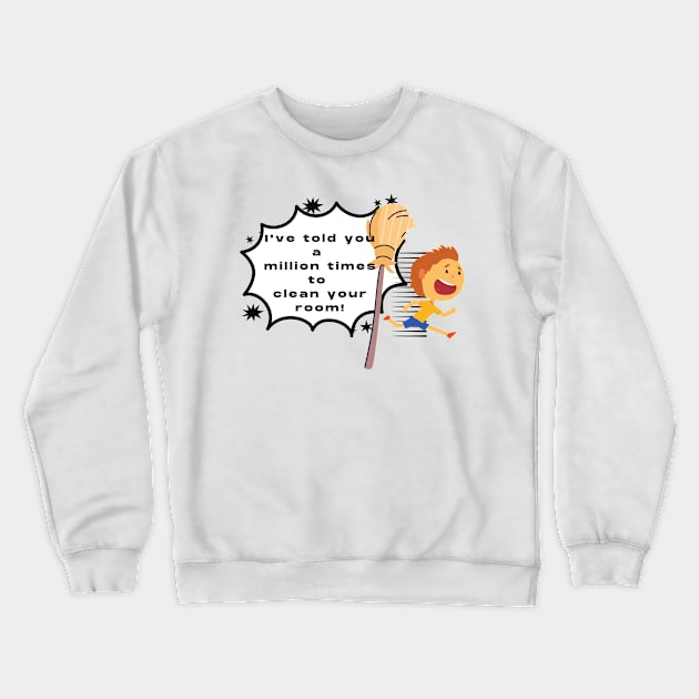 Broom Chasing a Running Kid Crewneck Sweatshirt by Kidrock96